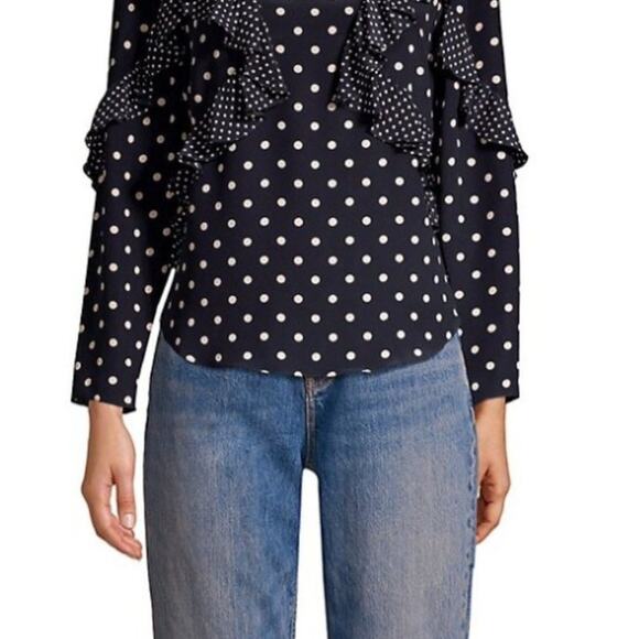 Rebecca Taylor Long-Sleeve Ruffle Polka Dot 100% Silk Blouse size 0 - Picture 3 of 9